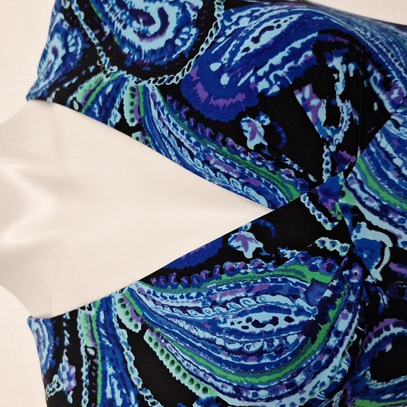 Chaps Corpcore Blue Paisley V-Neck Academia Preppy Versatile Midi Dress Size S - Picture 5 of 12